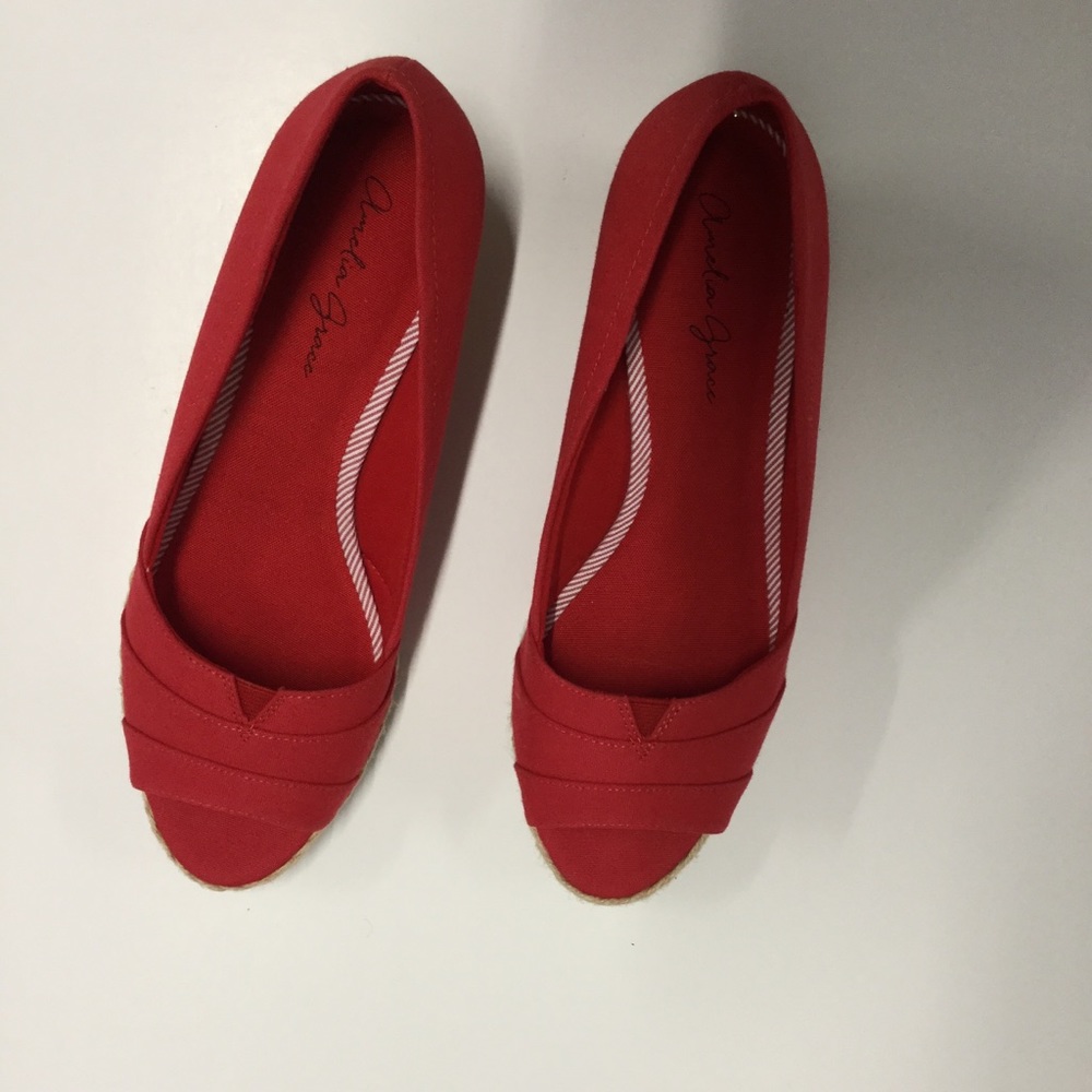 Amelia Grace Peep toe Wedge Red/Tan - SZ 8.5 - Picture 11 of 13